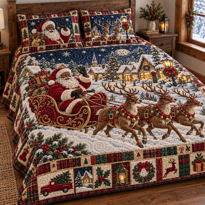 Snowy Village Santa 3-Piece Quilted Bedding Set GFTOTP22782