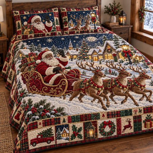 Snowy Village Santa 3-Piece Quilted Bedding Set GFTOTP22782