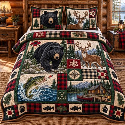 Hunting And Fishing Patchwork 3-Piece Quilted Bedding Set GFTOTP22807