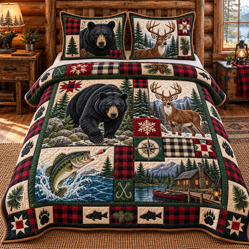 Hunting And Fishing Patchwork 3-Piece Quilted Bedding Set GFTOTP22807