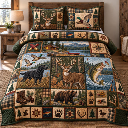 Hunting And Fishing Patchwork 3-Piece Quilted Bedding Set GFTOTP22811