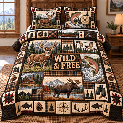 Hunting And Fishing Patchwork 3-Piece Quilted Bedding Set GFTOTP22812