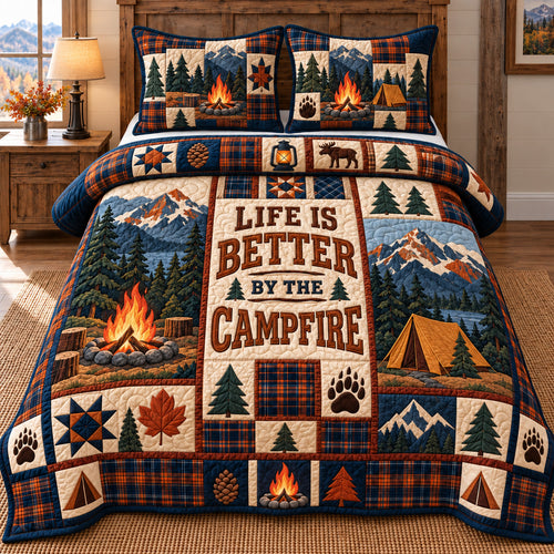 Camping Rustic Patchwork 3-Piece Quilted Bedding Set GFTOTP22814