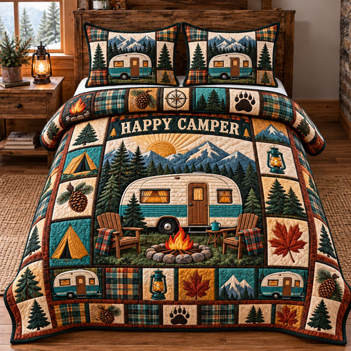 Camping Rustic Patchwork 3-Piece Quilted Bedding Set GFTOTP22817