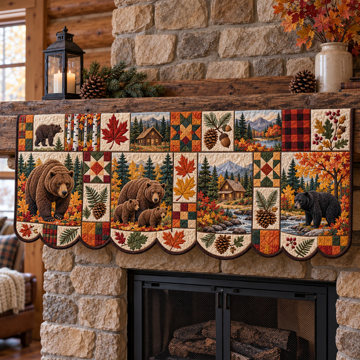 Rustic Forest Patchwork Quilted Mantel Scarf GFTOTP22820