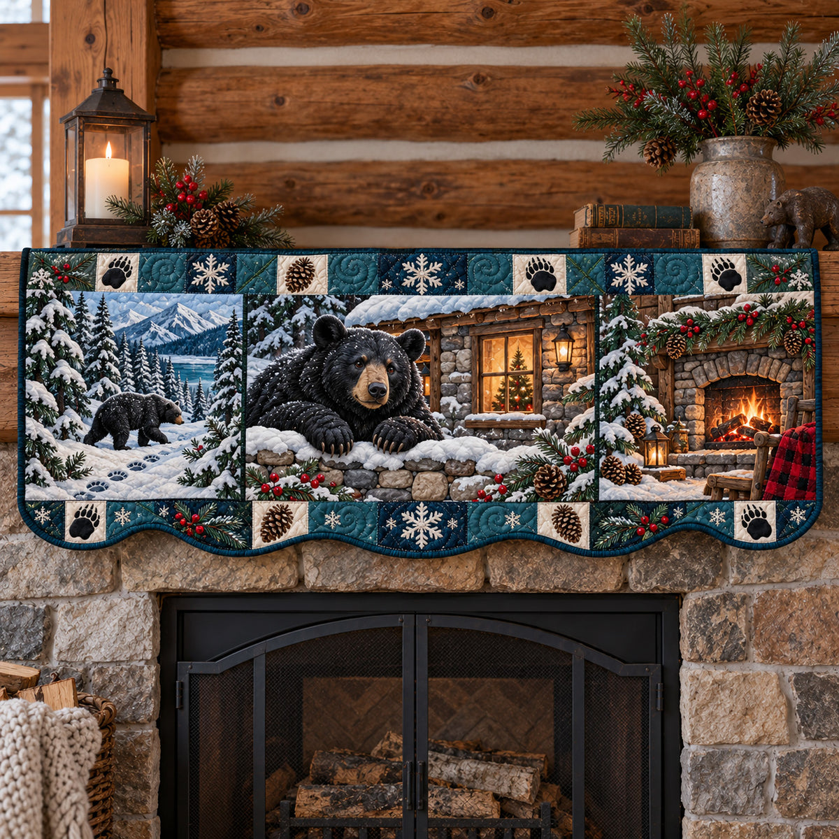 Rustic Forest Patchwork Quilted Mantel Scarf GFTOTP22822