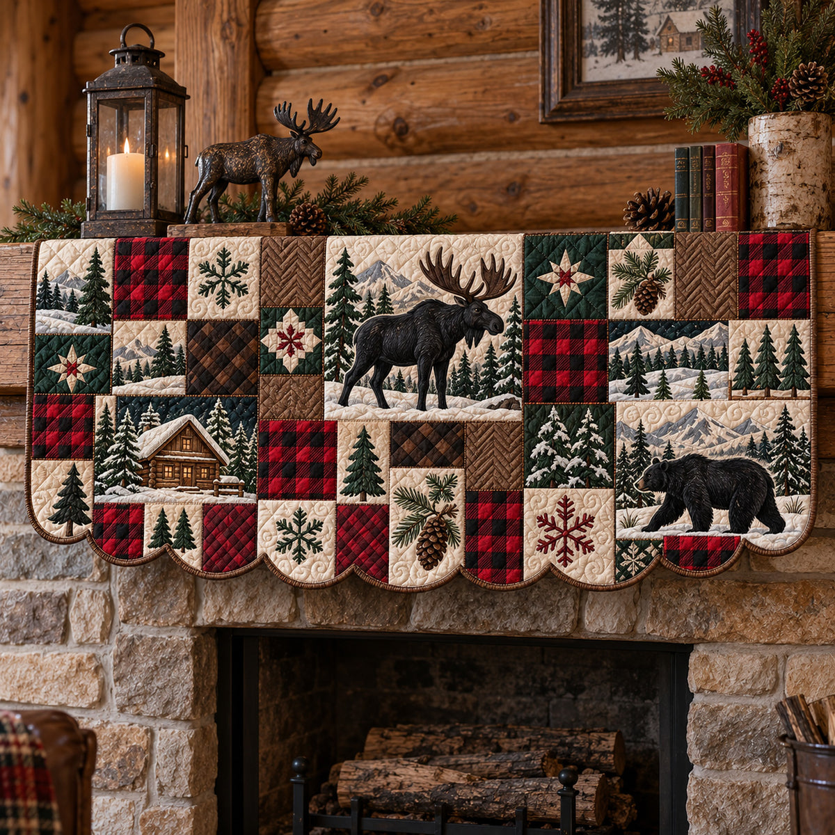 Rustic Forest Patchwork Quilted Mantel Scarf GFTOTP22823
