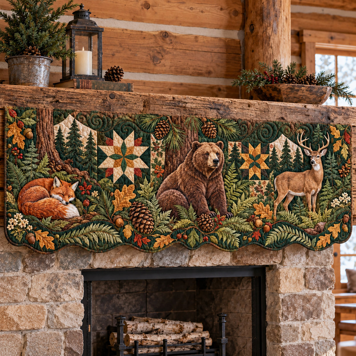 Rustic Forest Patchwork Quilted Mantel Scarf GFTOTP22826