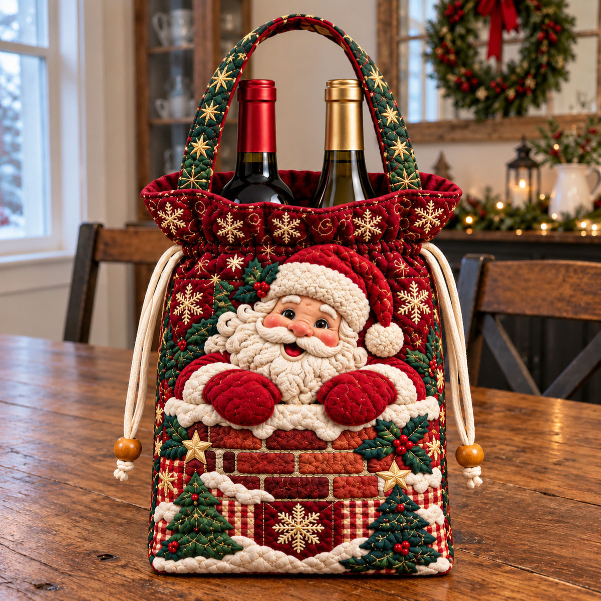Brick Chimney Santa Quilted Bottle Carrier Bag GFTOTP22828