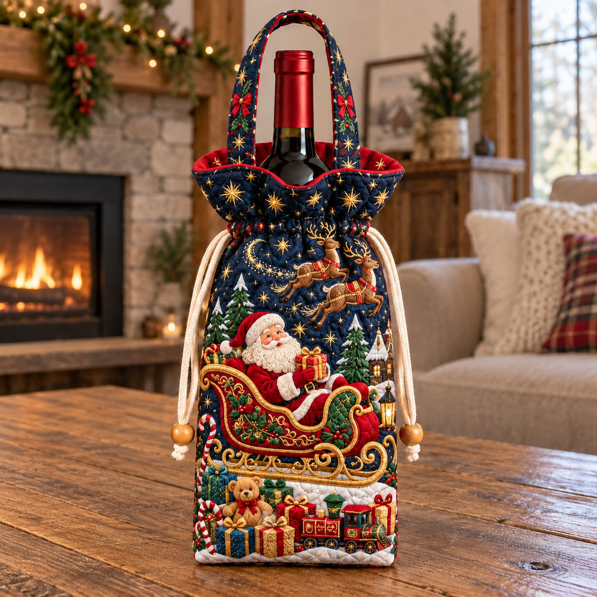 Santa Sleigh Ride Quilted Bottle Carrier Bag GFTOTP22829