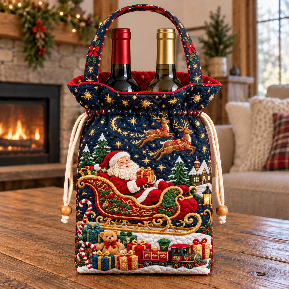 Santa Sleigh Ride Quilted Bottle Carrier Bag GFTOTP22829