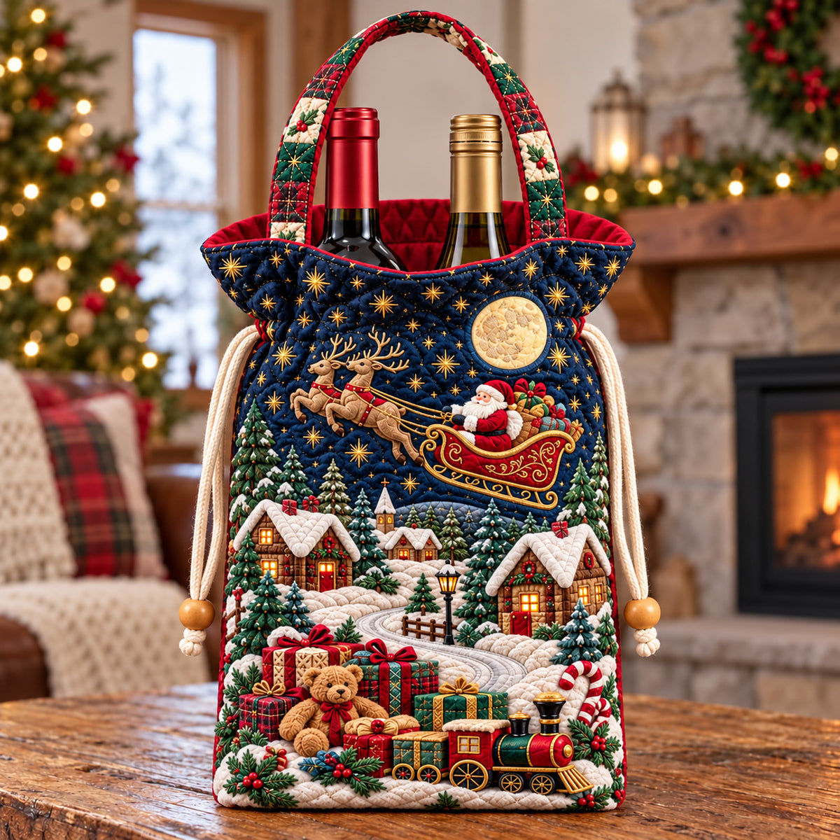 Santa Sleigh Ride Quilted Bottle Carrier Bag GFTOTP22830