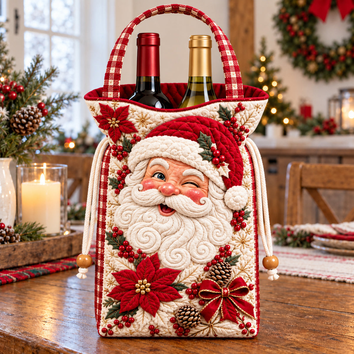 Winking Santa Quilted Bottle Carrier Bag GFTOTP22831