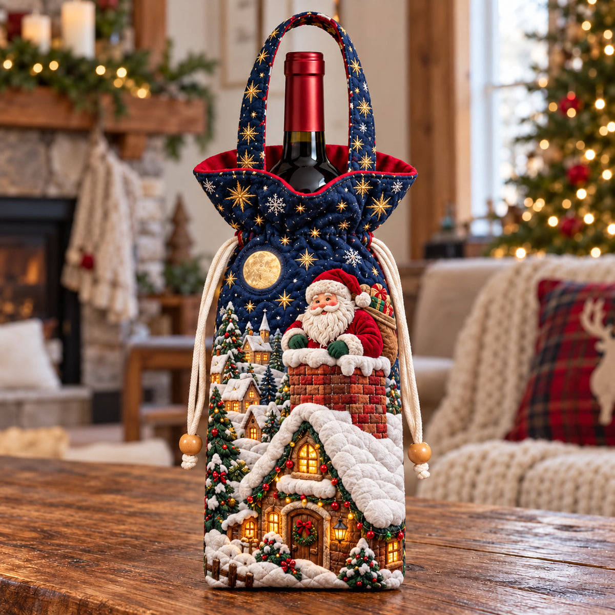 Snowy Chimney Santa Quilted Bottle Carrier Bag GFTOTP22832