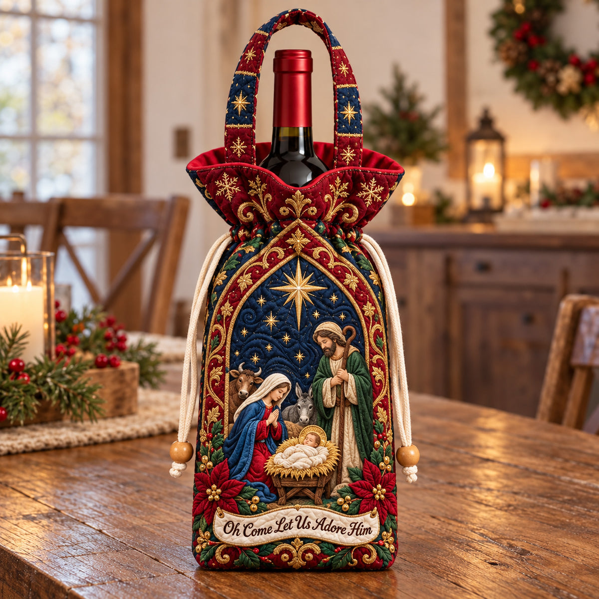 Let Us Adore Him Quilted Bottle Carrier Bag GFTOTP22834