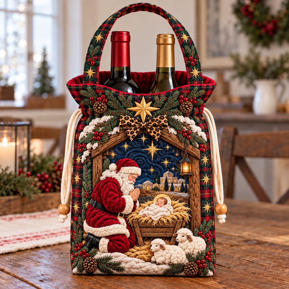 Santa Nativity Scene Quilted Bottle Carrier Bag GFTOTP22835