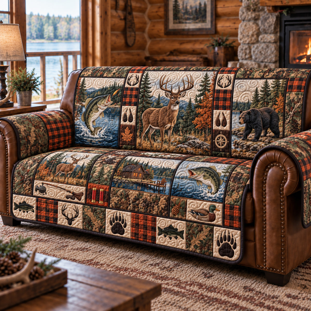 Rustic Forest Patchwork Quilted Sofa Cover GFTOTP22866