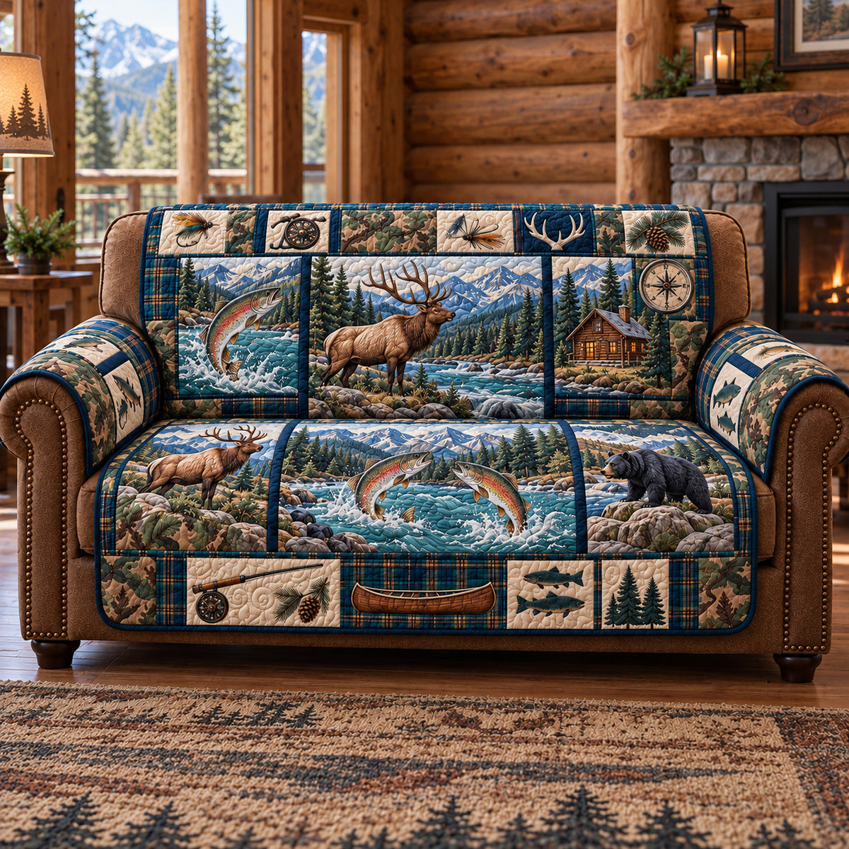 Rustic Forest Patchwork Quilted Sofa Cover GFTOTP22867