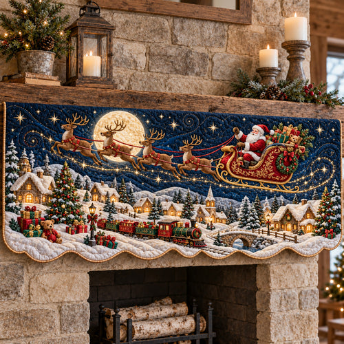Santa Midnight Flight Quilted Mantel Scarf GFTOTP22889