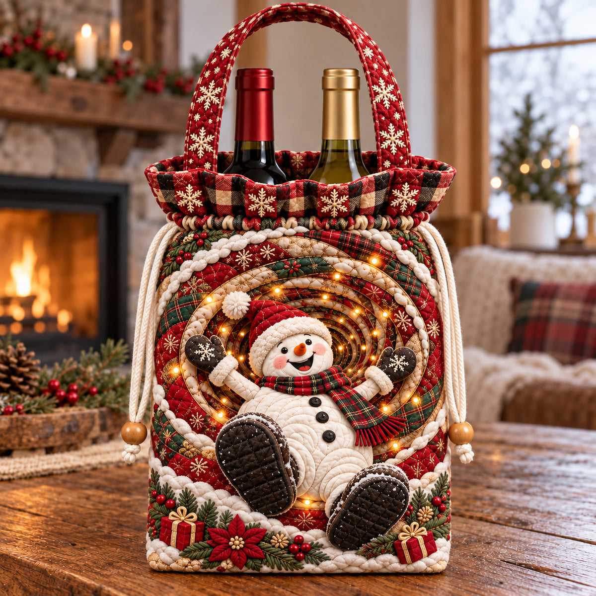 Joyful Snowman Vortex Quilted Bottle Carrier Bag GFTOTP22893