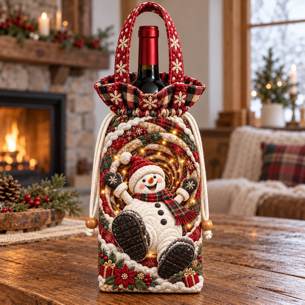 Joyful Snowman Vortex Quilted Bottle Carrier Bag GFTOTP22893