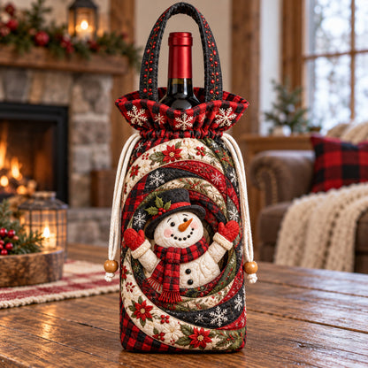 Winter Plaid Vortex Snowman Quilted Bottle Carrier Bag GFTOTP22895