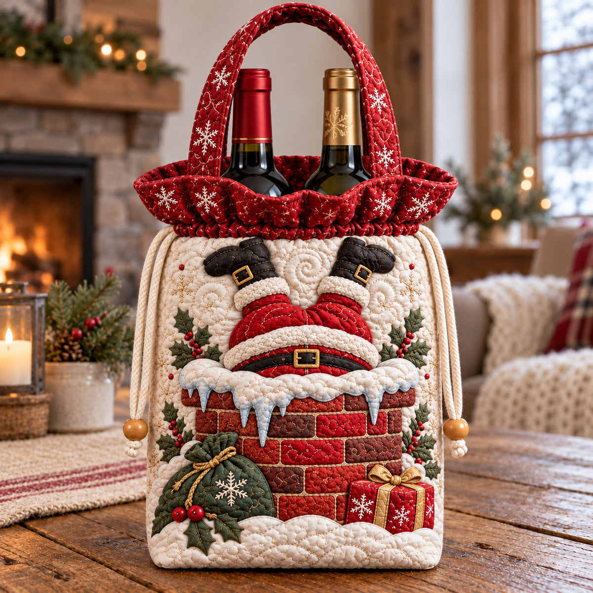 Upside Down Santa Quilted Bottle Carrier Bag GFTOTP22902