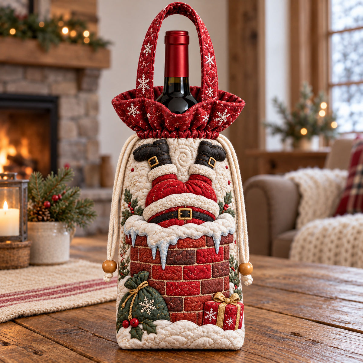 Upside Down Santa Quilted Bottle Carrier Bag GFTOTP22902