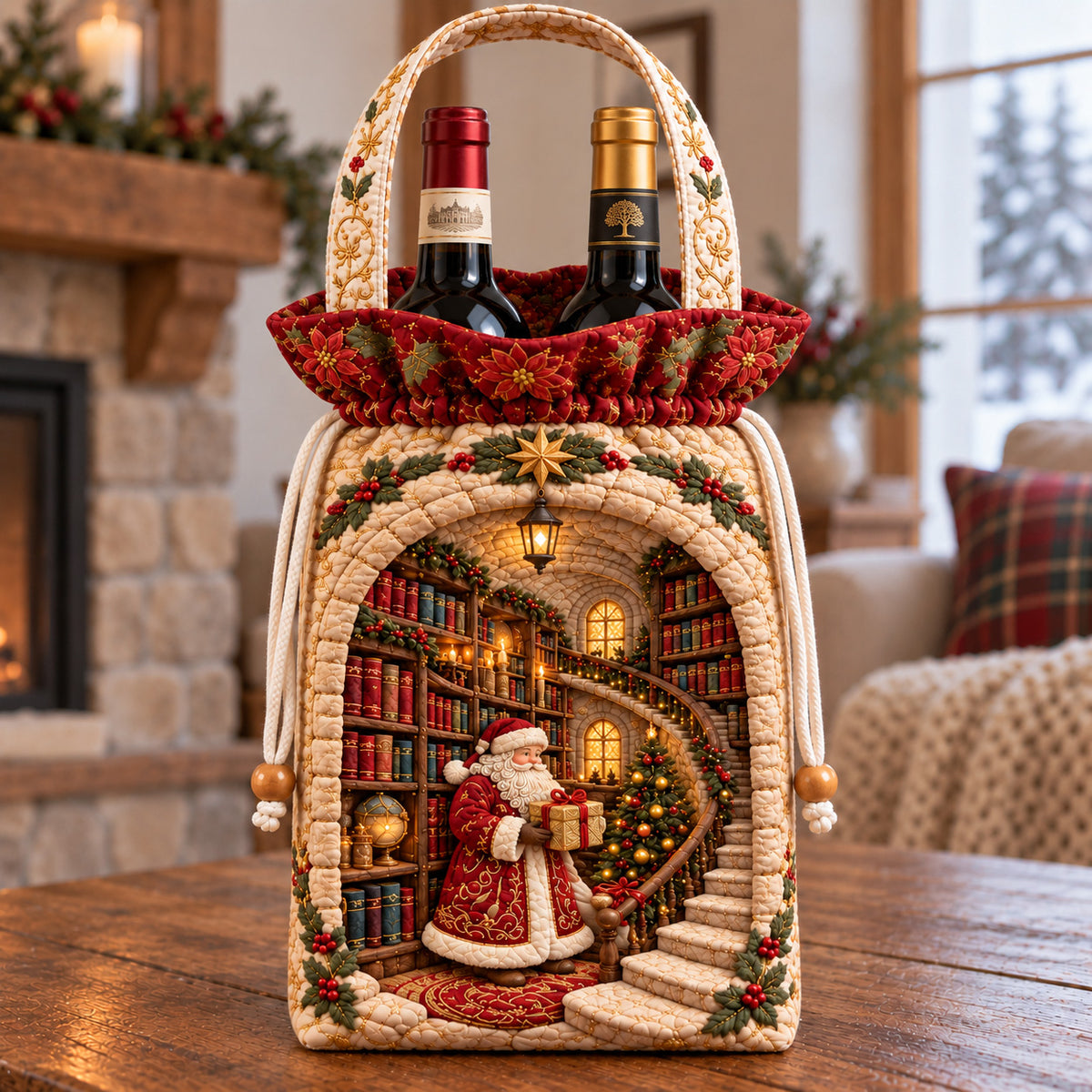 Santa Magic Library Quilted Bottle Carrier Bag GFTOTP22906