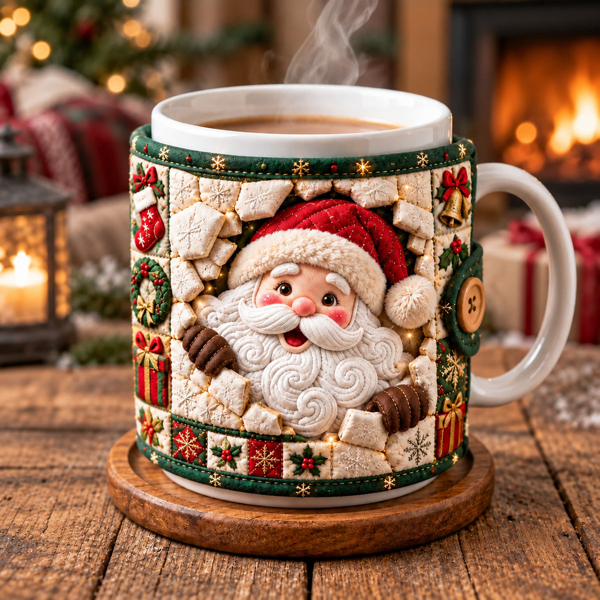 Snowy Patchwork Santa Quilted Mug Cozy GFTOTP22912