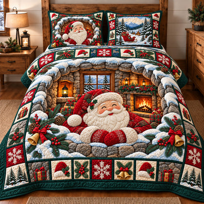 Cozy Fireplace Santa 3-Piece Quilted Bedding Set GFTOTP22948