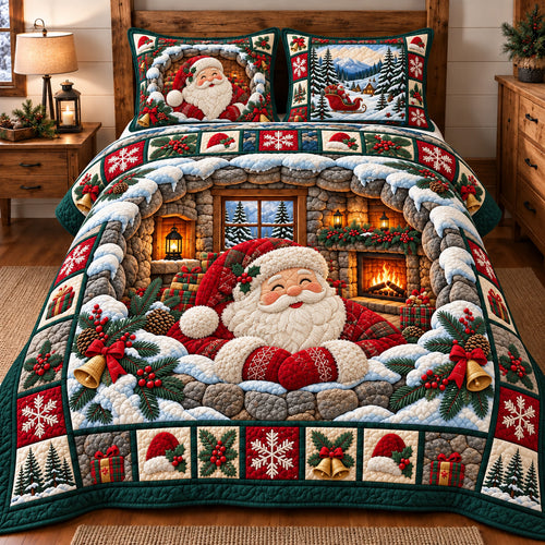 Cozy Fireplace Santa 3-Piece Quilted Bedding Set GFTOTP22948