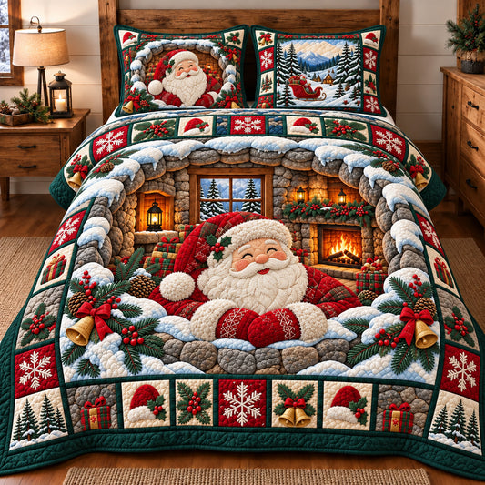 Cozy Fireplace Santa 3-Piece Quilted Bedding Set GFTOTP22948