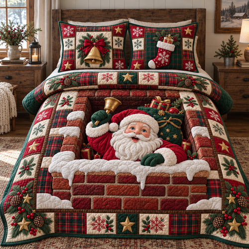 Brick Chimney Santa 3-Piece Quilted Bedding Set GFTOTP22949