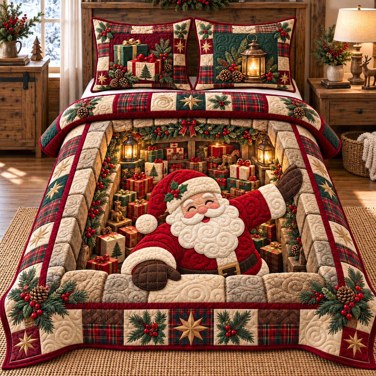 Gift Room Santa 3-Piece Quilted Bedding Set GFTOTP22951