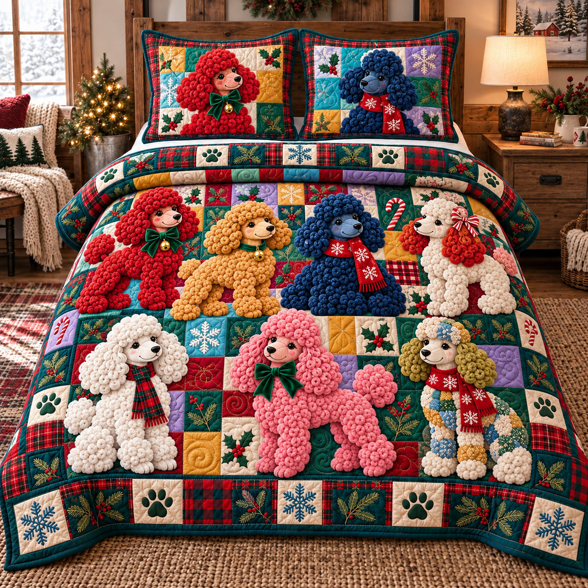 Christmas Poodle Party 3-Piece Quilted Bedding Set GFTOTP22954