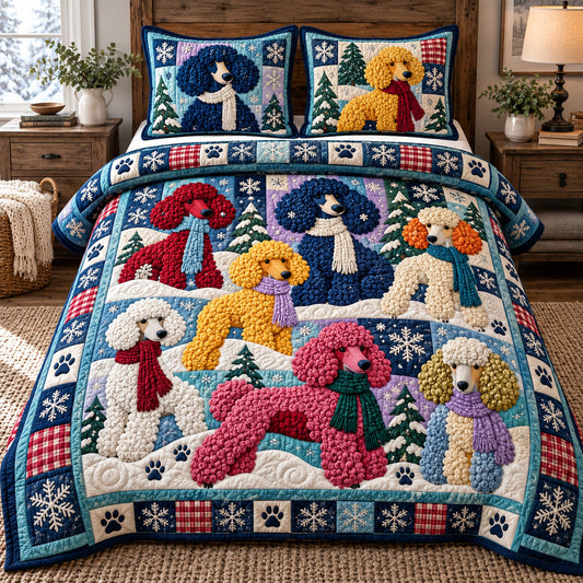 Winter Poodle Crew 3-Piece Quilted Bedding Set GFTOTP22955