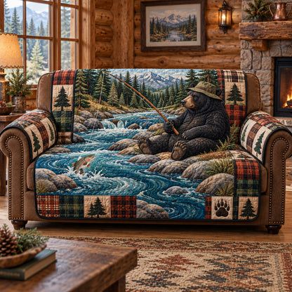 Fishing Black Bear Quilted Sofa Cover GFTOTP22965