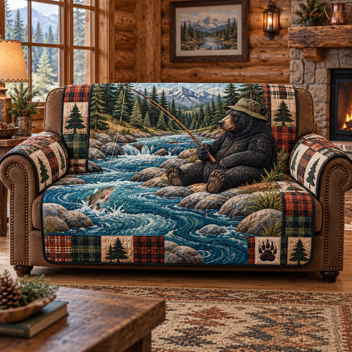 Fishing Black Bear Quilted Sofa Cover GFTOTP22965