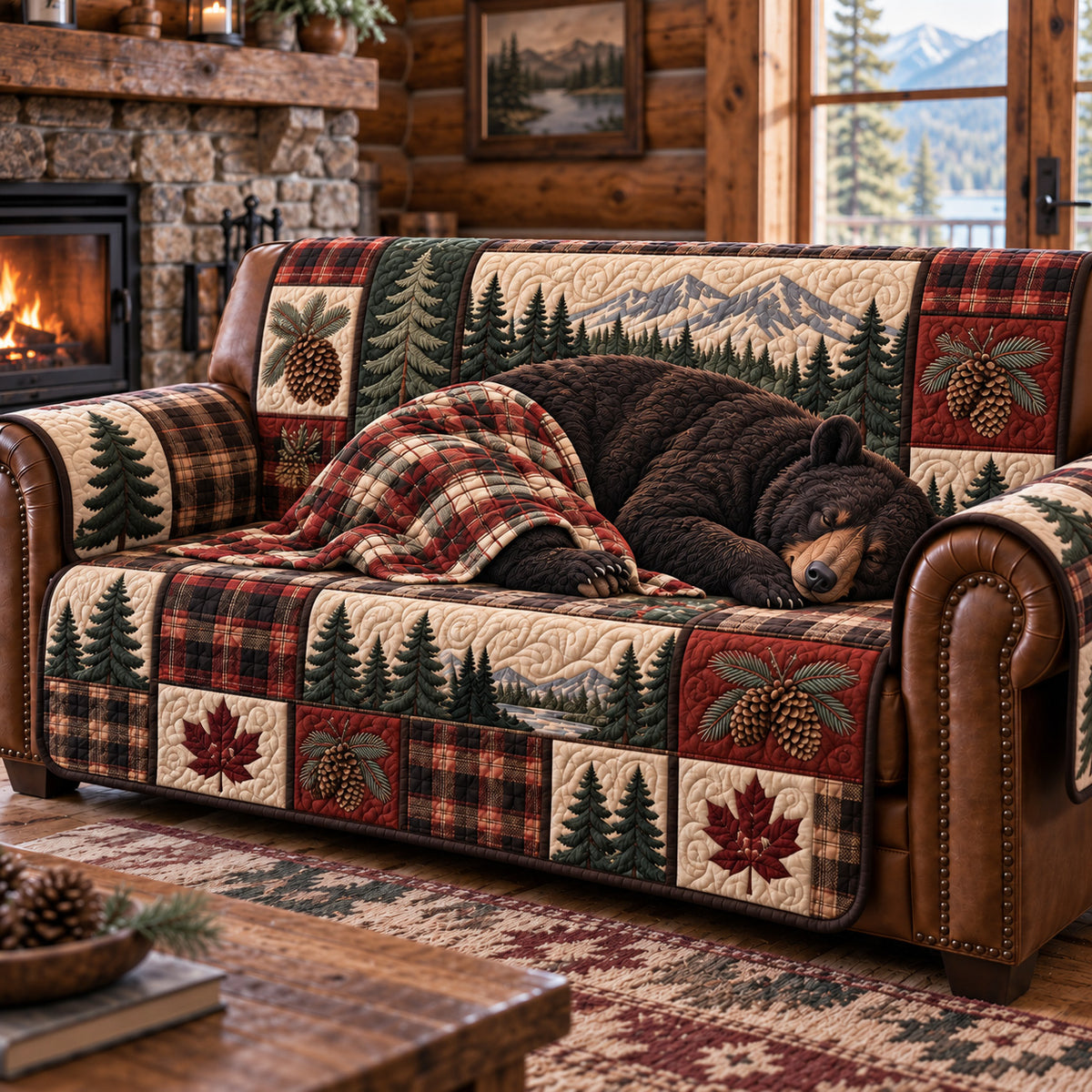 Cozy Sleeping Bear Quilted Sofa Cover GFTOTP22966