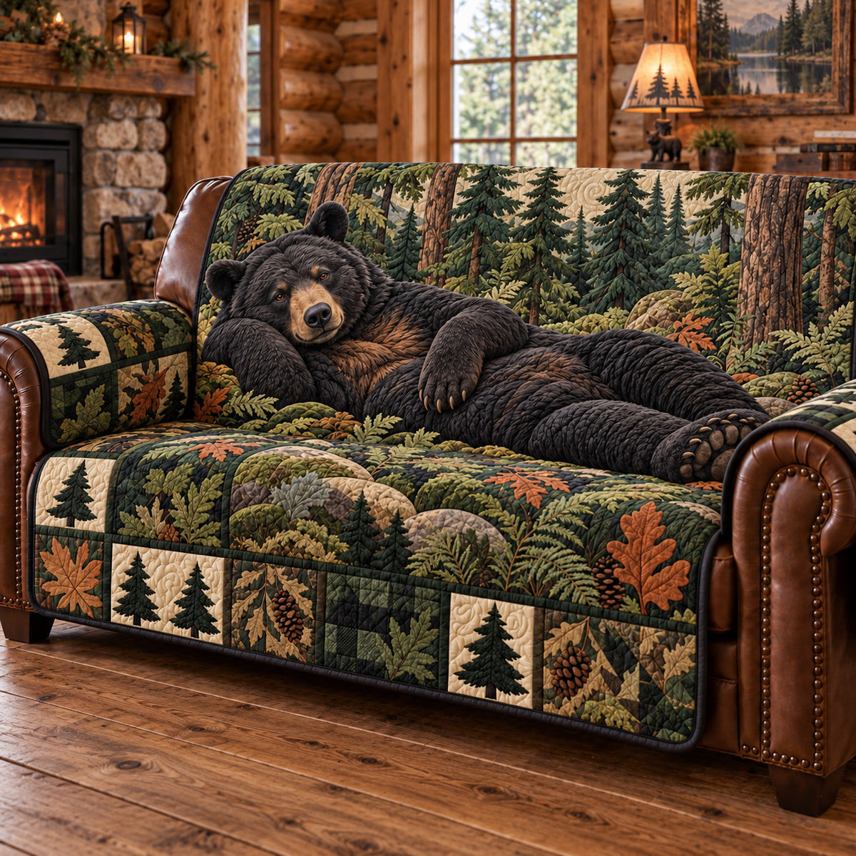 Resting Forest Bear Quilted Sofa Cover GFTOTP22967