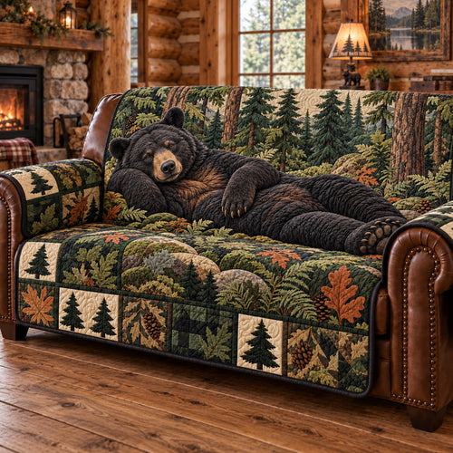 Resting Forest Bear Quilted Sofa Cover GFTOTP22967