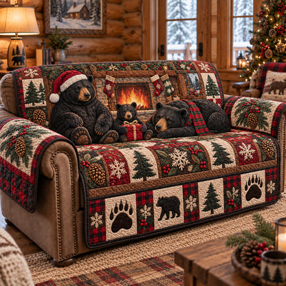 Cozy Christmas Bears Quilted Sofa Cover GFTOTP22970