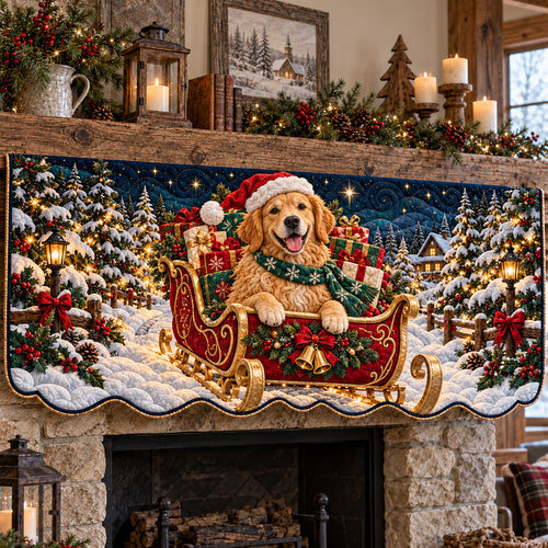 Santa Sleigh Golden Quilted Mantel Scarf GFTOTP22974