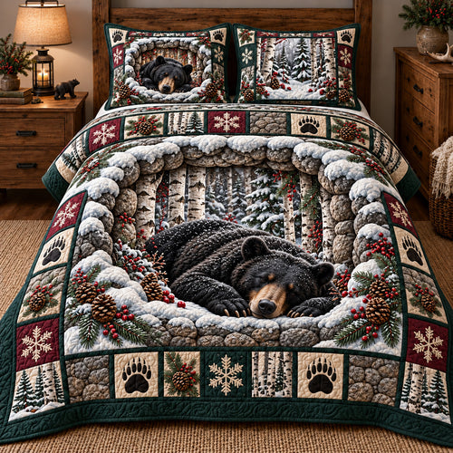 Winter Birch Bear 3-Piece Quilted Bedding Set GFTOTP23003