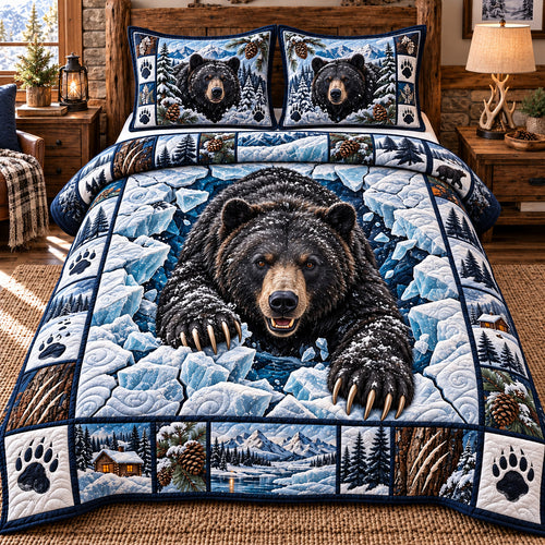 Icy Wilderness Bear 3-Piece Quilted Bedding Set GFTOTP23004