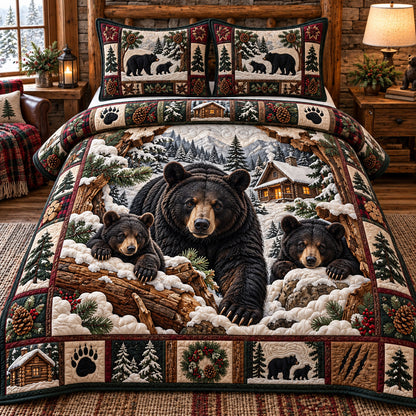 Snowy Bear Family 3-Piece Quilted Bedding Set GFTOTP23006