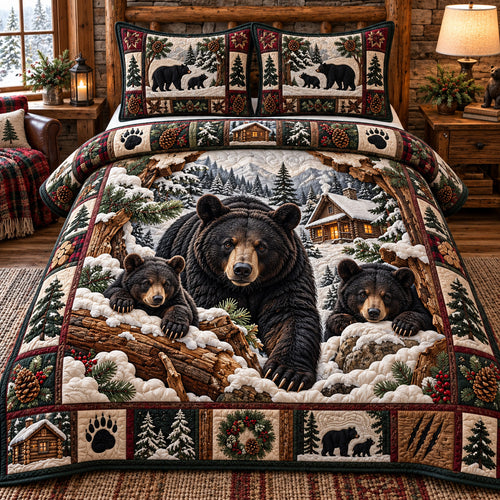 Snowy Bear Family 3-Piece Quilted Bedding Set GFTOTP23006