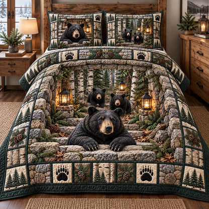 Rustic Bear Family 3-Piece Quilted Bedding Set GFTOTP23008