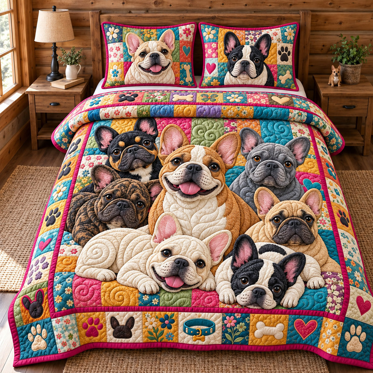 Vibrant Frenchie Crew 3-Piece Quilted Bedding Set GFTOTP23010